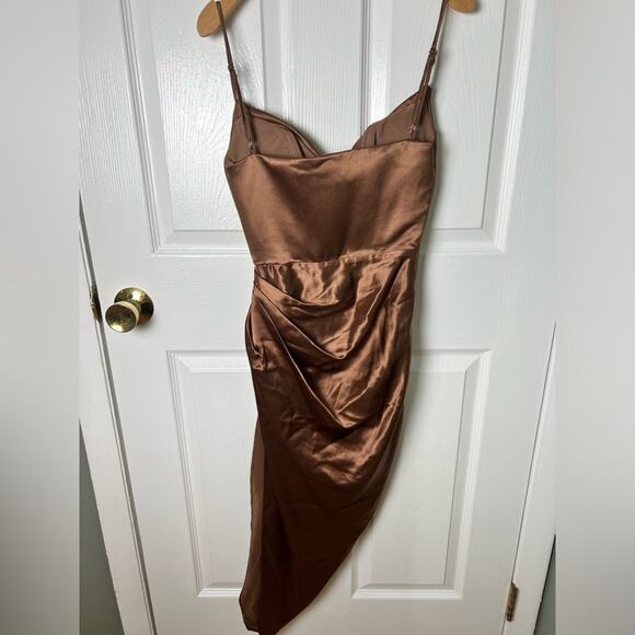 House of CB Satin Reva Sleeveless Toffee Balcony Corset Midi Dress XS - Picture 6 of 9